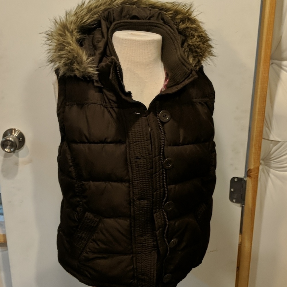 Brown Puffy Vest with Hood